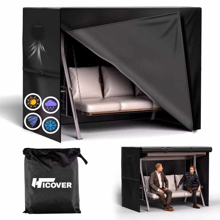 Copertura per amaca hollywoodiana, 3 posti, impermeabile, tessuto Oxford 600D, colore nero, dimensioni 215x125x170 cm