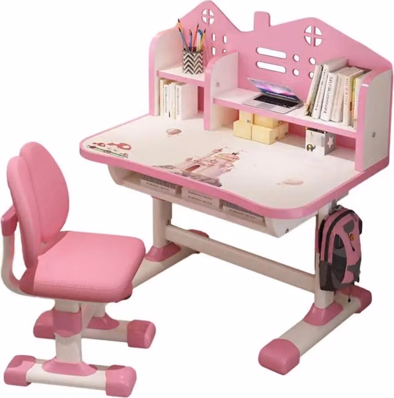 Set da scrivania, design ergonomico, regolabile in altezza, rosa