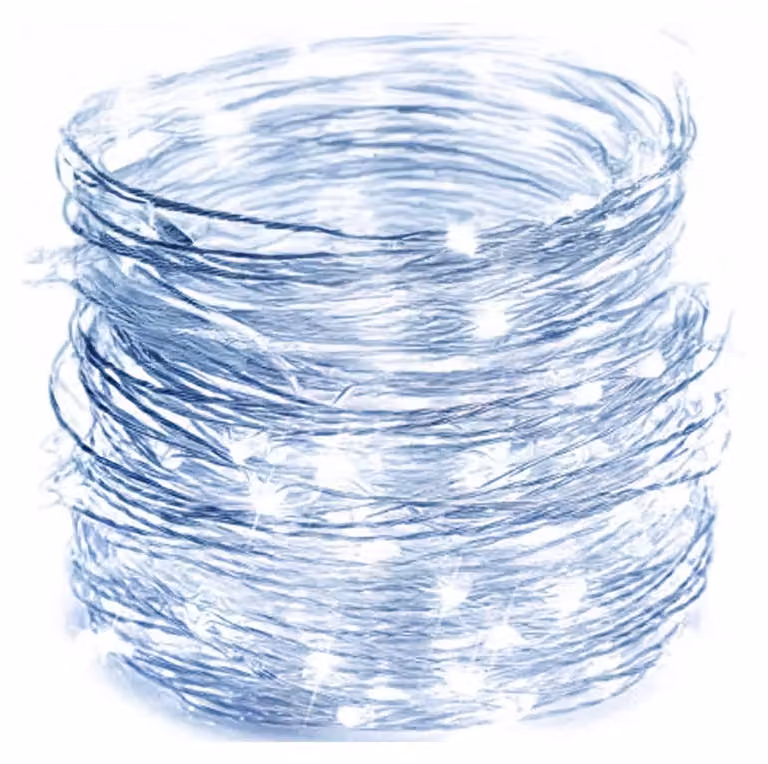 Catena luminosa a LED con filo di rame, 5 metri, luce bianca fredda, alimentazione a batteria