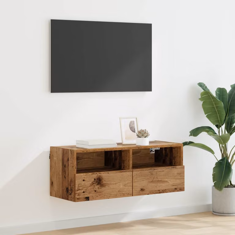 Mobile TV da parete vidaXL in legno vecchio marrone, design moderno per il tuo soggiorno, L 80 x P 30 x H 30 cm
