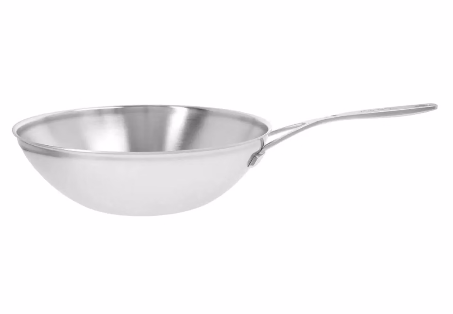 Wok con base piatta in acciaio inox con manico per induzione, linea Industry, diam. 30cm