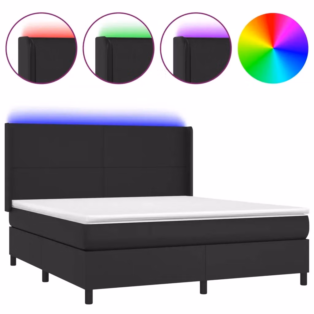 vidaXL Letto a Molle con Materasso e Illuminazione LED in Similpelle Nero L/P/H: 180 x 200 x 128 cm – 2