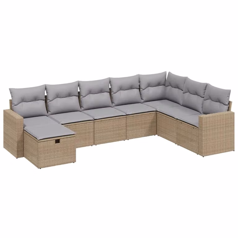 Set Divano da Giardino 8 pz con Cuscini Beige Misto Polyrattan
