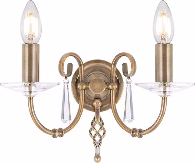 Applique Classica Aegean Elstead Lighting in Ottone Anticato con 2 Luci E14 e Vetro Trasparente