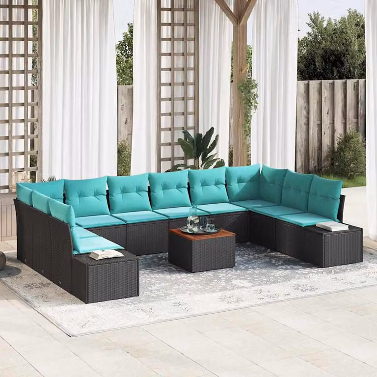 Maison Exclusive - Set da giardino composto da 11 pezzi, divano in rattan sintetico nero