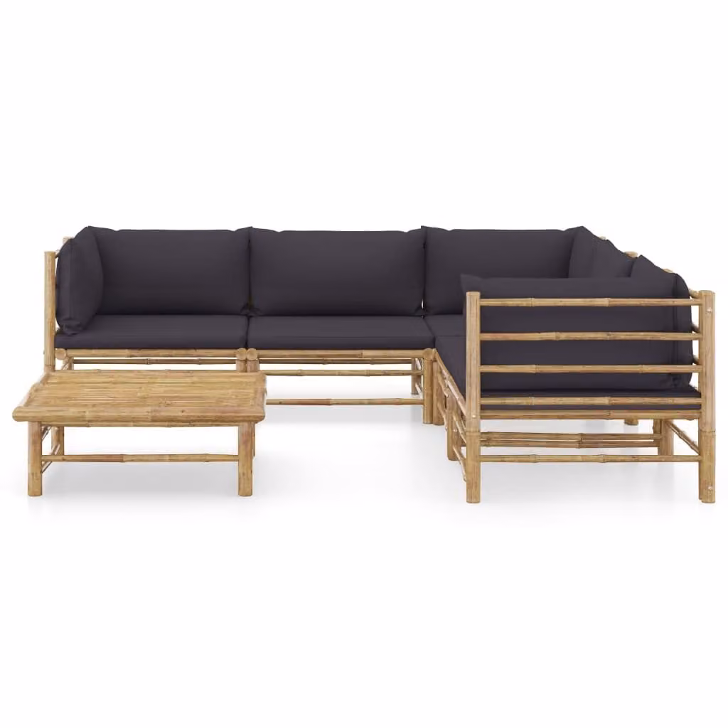 set di 6 pezzi per salotto da giardino con cuscini in bambù grigio scuro