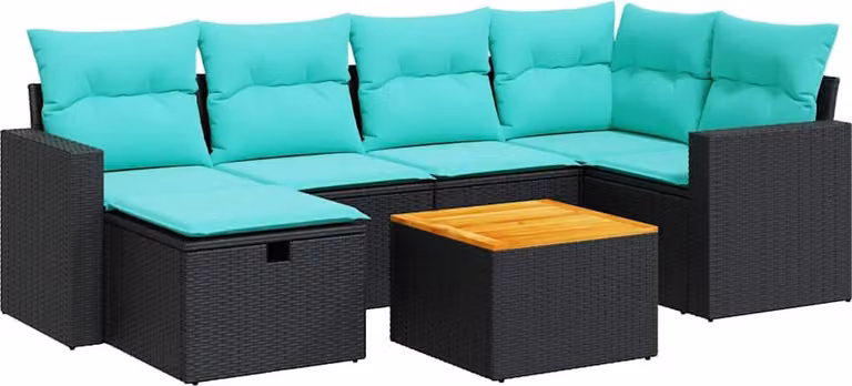 Set Divani da Giardino con Cuscini 7pz Nero Polyrattan
