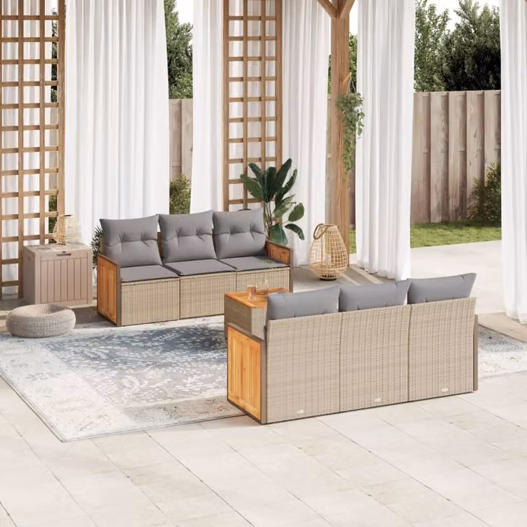 Maison Exclusive - Set da giardino 7 pezzi con cuscini Beige Poly Rattan