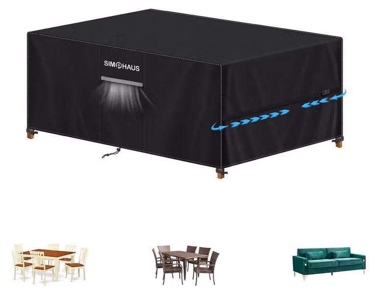 Copertura per mobili da giardino, dimensioni 140x90x75 cm, tessuto Oxford 420D, impermeabile, con aperture di ventilazione, colore nero