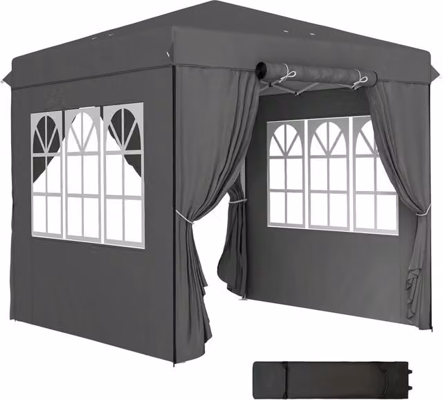 Gazebo pieghevole pop-up con pareti laterali in tessuto Oxford e protezione UPF50+ grigio scuro L/P: 250 x 250 cm