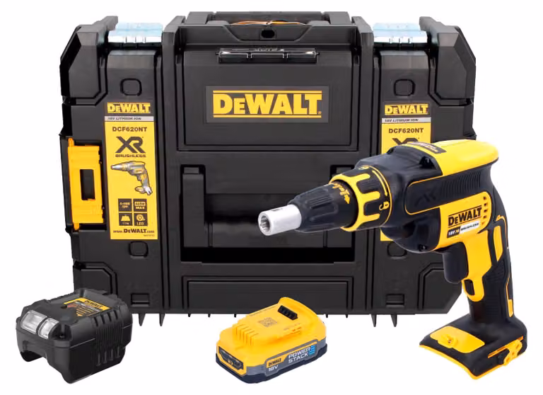 Avvitatore a batteria per cartongesso DeWalt DCF 620 E1T 18 V 30 Nm senza spazzole + 1x batteria Powerstack 1,7 Ah + caricabatteria + TSTAK