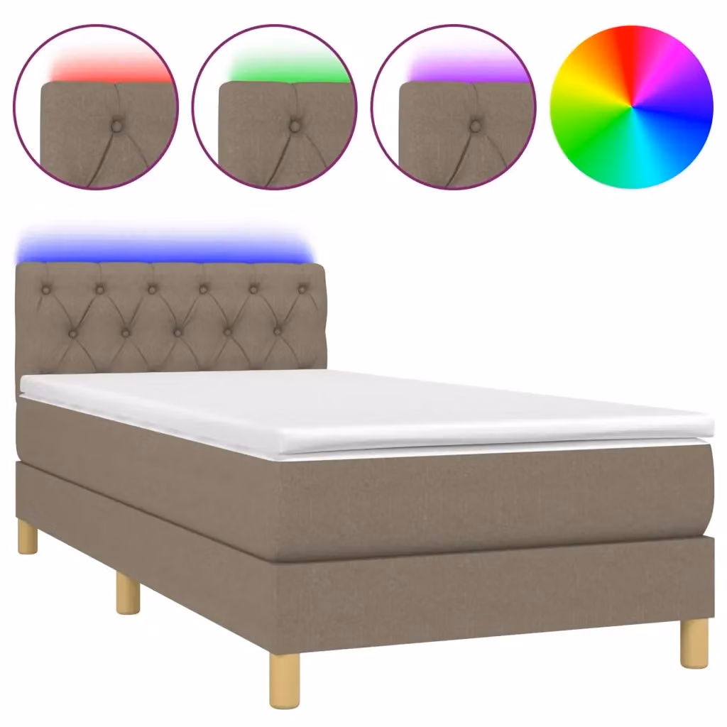 Letto a Molle con Materasso e Illuminazione LED vidaXL, Colore Tortora, L/P/H: 80 x 200 x 78 cm – 2