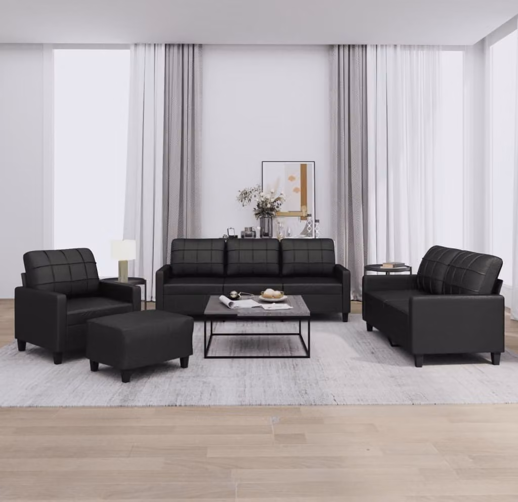 Maison Exclusive - Set divano 4 pezzi con cuscini in ecopelle nera