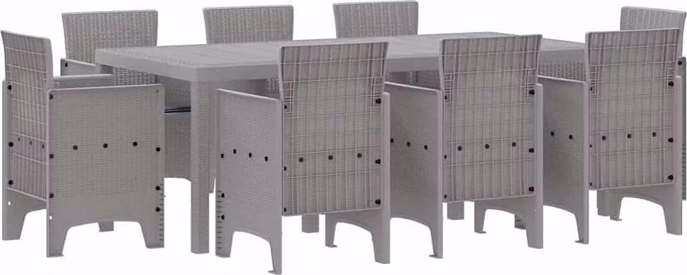 Set da Pranzo per Giardino 9 pcs Grigio Chiaro Polipropilene