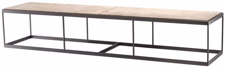 Tavolino Casa Padrino beige / bronzo 190 x 45 x h. 35 cm - Lussuoso tavolino da salotto in acciaio inox con piano in marmo