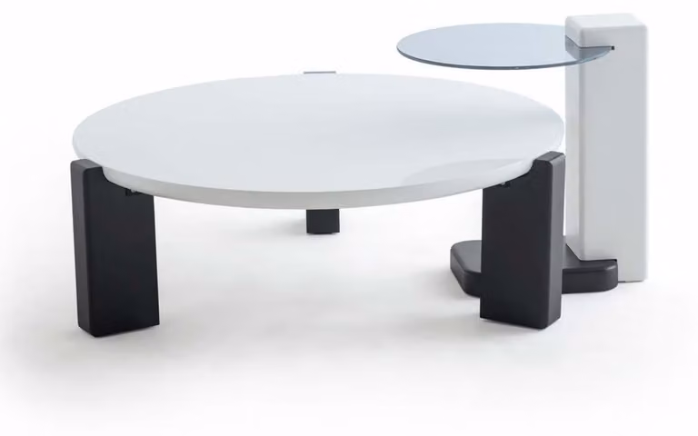 Set di tavolini da salotto, colore bianco, stile moderno, gambe in legno, piano in legno, piano in vetro