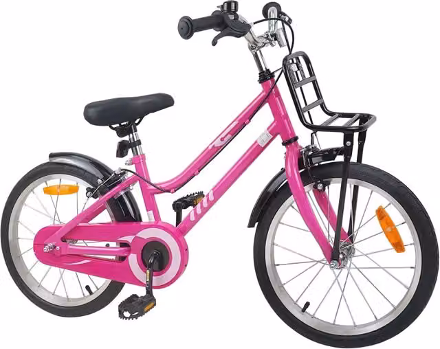 Bicicletta per bambini da 18 pollici rosa e nera con struttura in metallo e pneumatici in gomma
