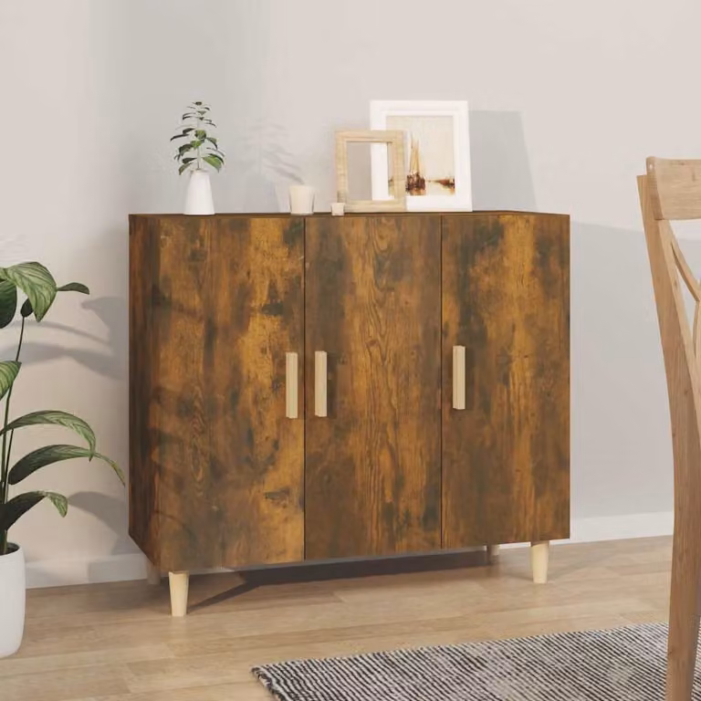 Credenza vidaXL in legno multistrato e MDF, colore rovere fumo, L 90 cm x P 34 cm x H 80 cm