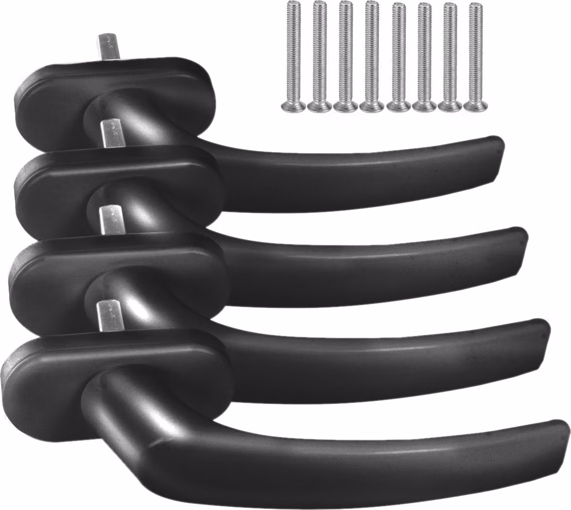 4 x maniglia per finestra in alluminio nero RAL 9005 - lunghezza perno 35 mm