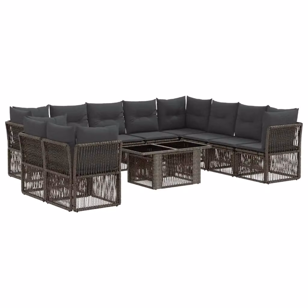 Set Divano da Giardino Moderno vidaXL in Polyrattan Grigio con 11 Pezzi e Cuscini Inclusi – 2