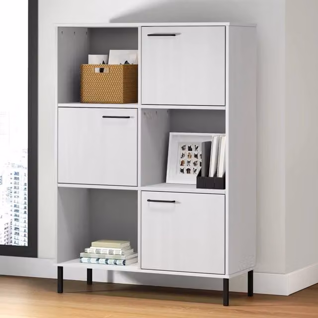Libreria Oslo vidaXL in Legno di Pino e Metallo Bianco con Pannello Posteriore L: 90 cm, P: 35 cm, H: 128,5 cm – 1