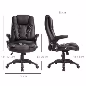 Sedia direzionale ergonomica WISHDOR con massaggio a vibrazione, funzione riscaldante e poggiatesta, in ecopelle nera o marrone per ufficio e casa – 2