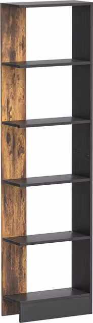 Libreria Moderna Salvaspazio HOMCOM con 5 Ripiani in Legno, Marrone e Nero, L 45 cm x P 21 cm x H 170 cm