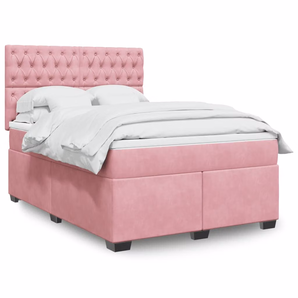 vidaXL Giroletto a Molle con Materasso in Velluto Rosa, L/P/H: 140 x 190 cm