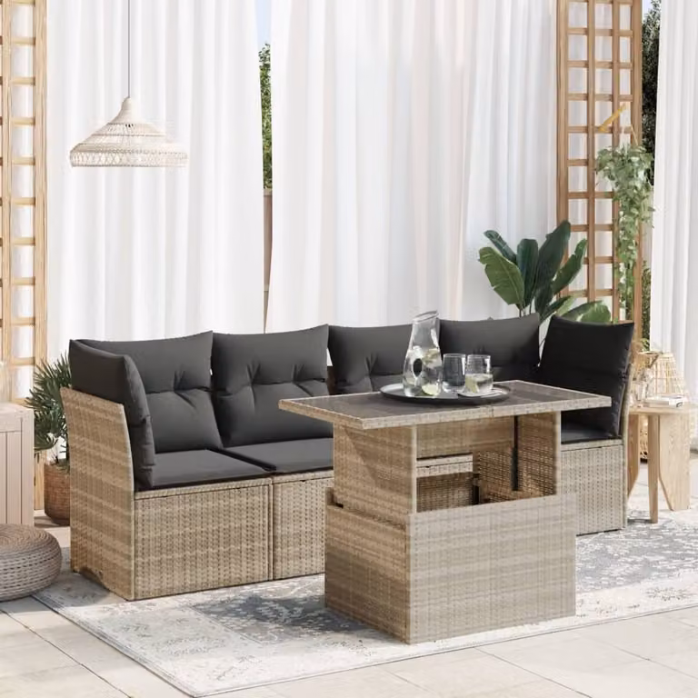 Maison Exclusive - Set Divano da Giardino 5pz con Cuscini Grigio Chiaro Polyrattan