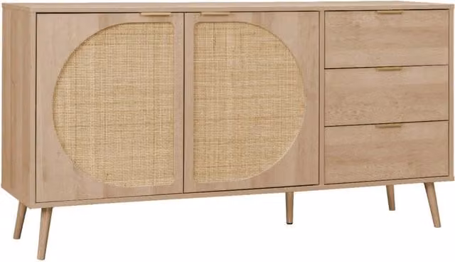 Credenza in stile scandinavo Sweeek in legno e canna con dettagli in metallo oro, marrone, L: 150 cm