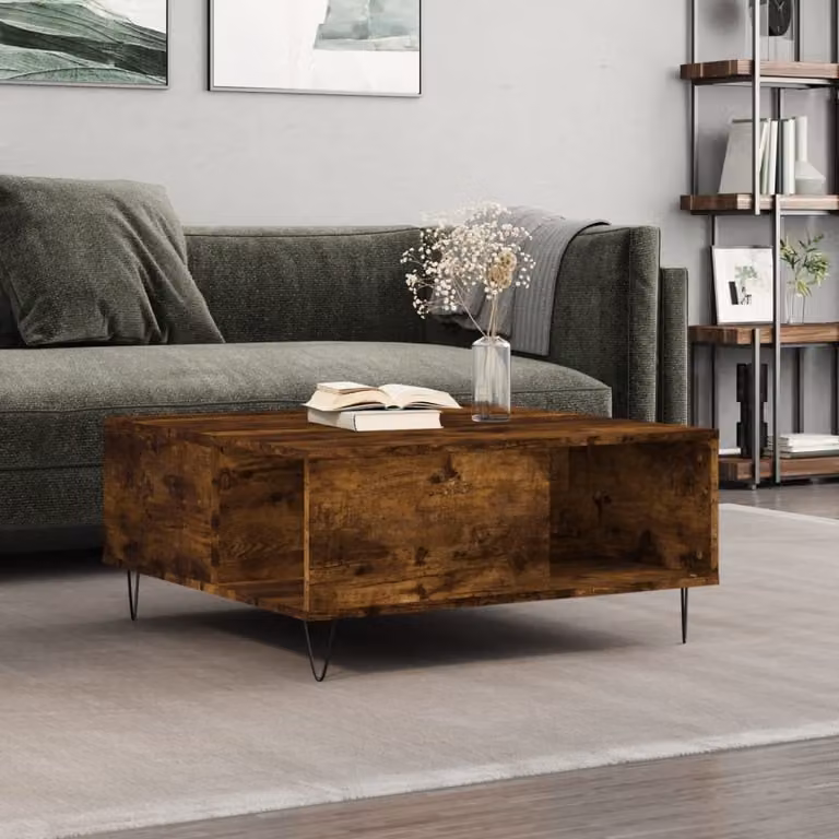 Tavolino The Living Store in rovere fumé 80x80x36,5 cm Materiale in legno