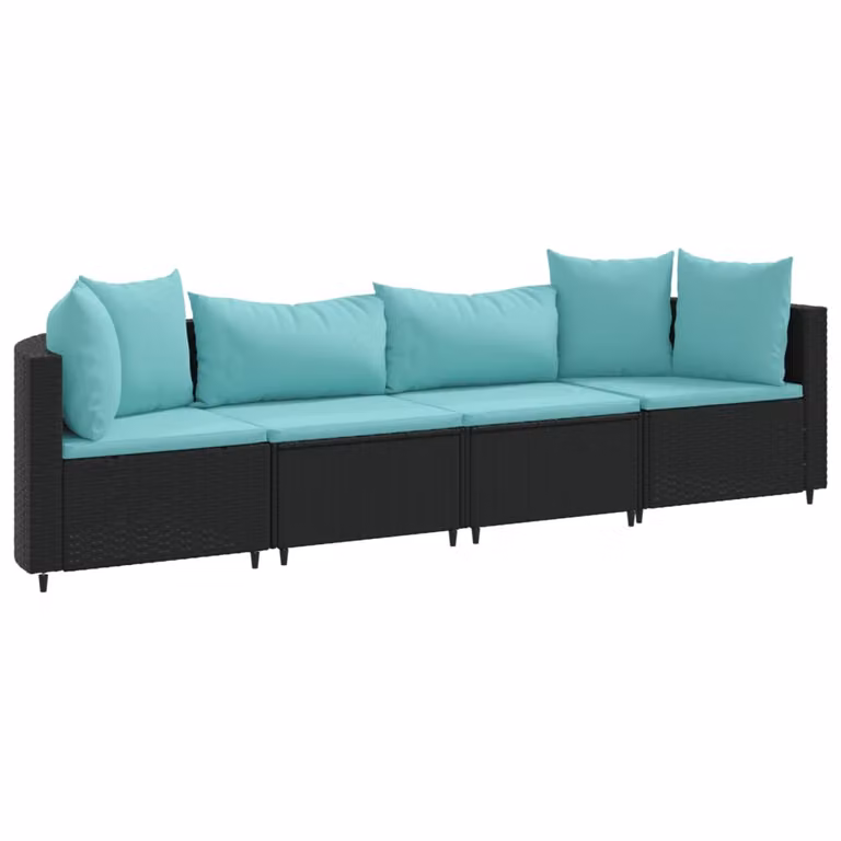 Set Divani da Giardino 4 pz con Cuscini Nero in Polyrattan