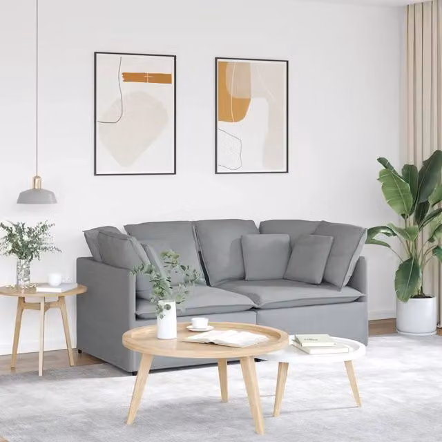 Divano Modulare con Cuscini-Sofa Modulare-Divanetto in Tessuto Grigio Chiaro