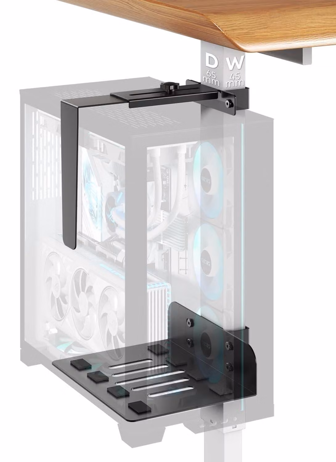 Supporto per PC da scrivania in acciaio, da fissare sotto la scrivania - Adatto per gambe da scrivania di dimensioni 65x45 mm - Capacità di carico fino a 20 kg, senza necessità di foratura