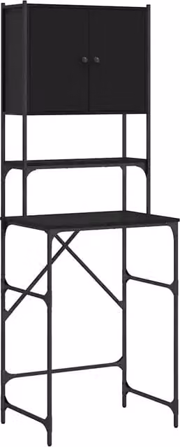 Mobile per lavatrice in stile industrial nero con ante a battente e ripiani interni L/P/H: 68 x 48,5 x 194 cm CFW5458095 – 1
