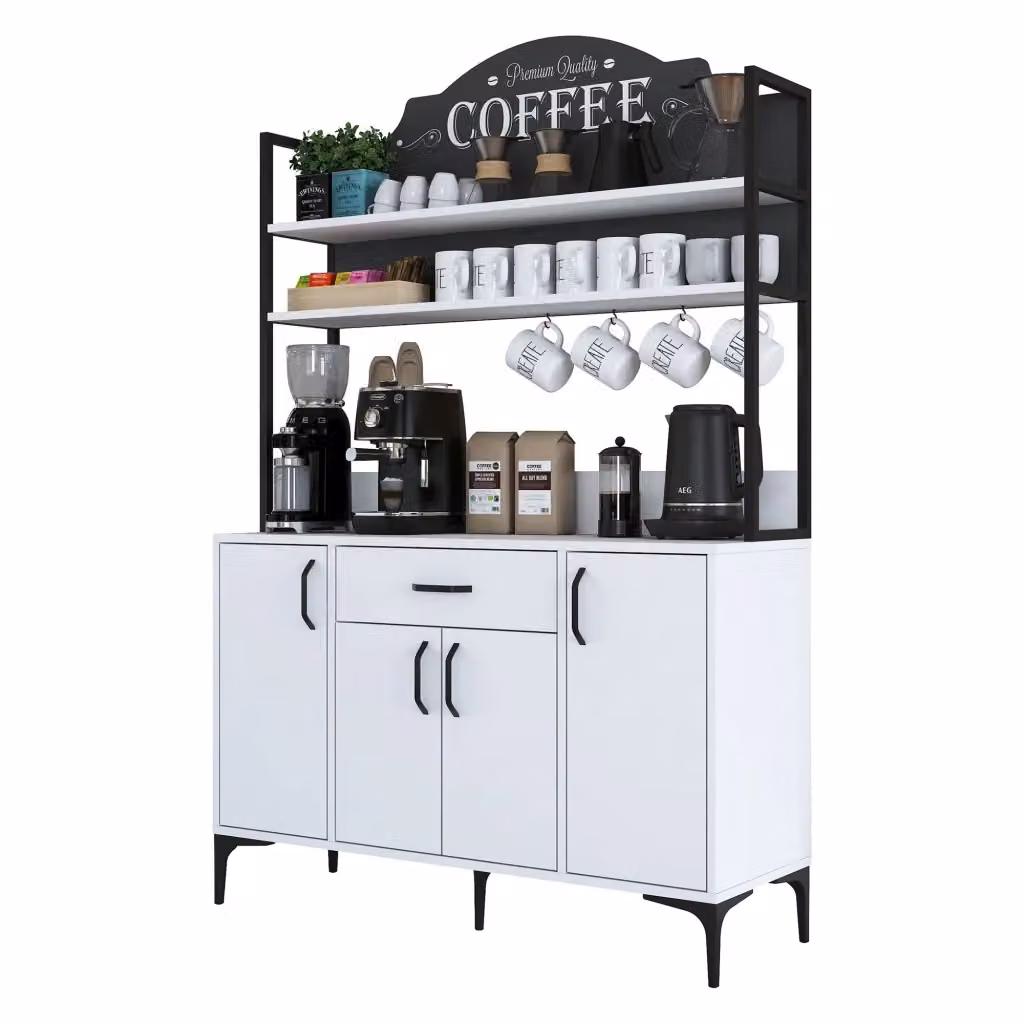 Madia Camino DMORA con 4 ripiani e ante a battente, Bianco opaco, L 120 cm x P 40 cm x H 184 cm – 2