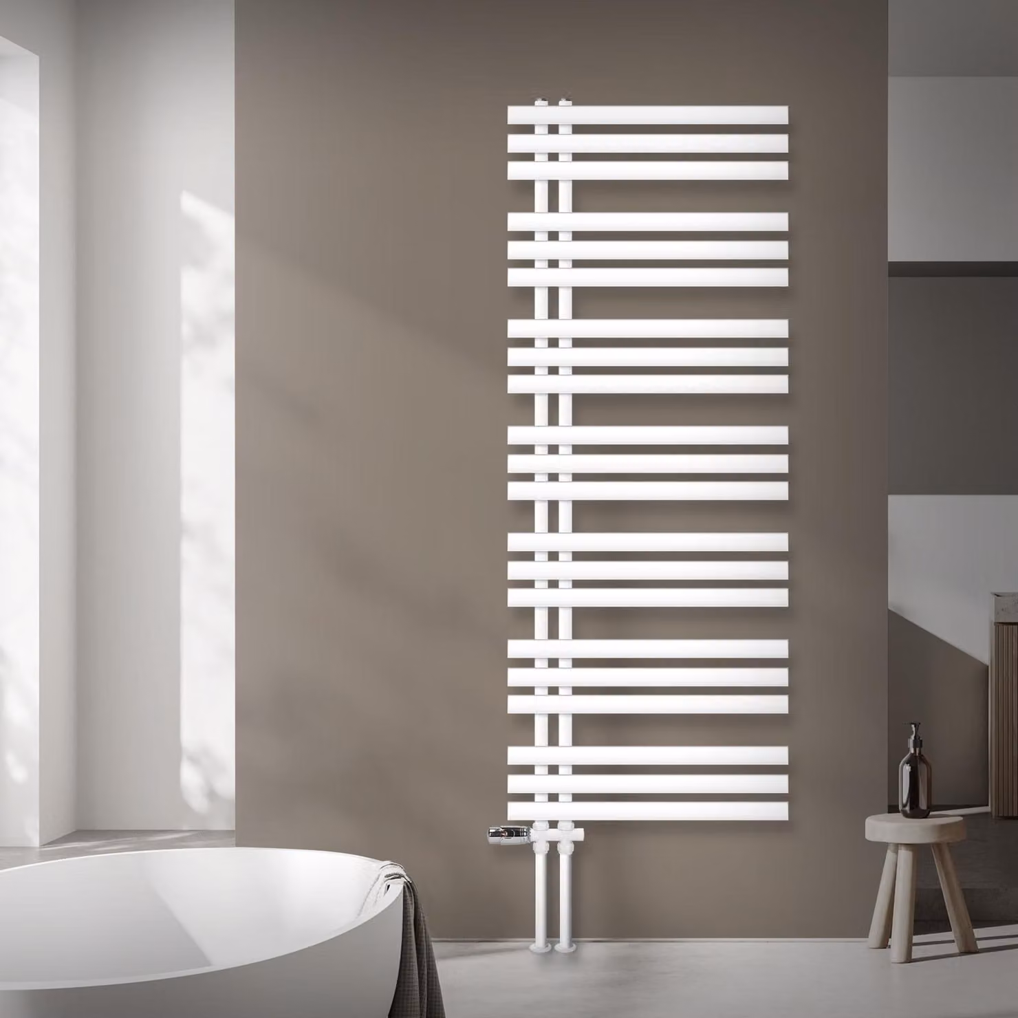 Radiatore da bagno LuxeBath Design, 600x1600 mm, bianco, set di collegamento termostatico a pavimento, senza elemento riscaldante