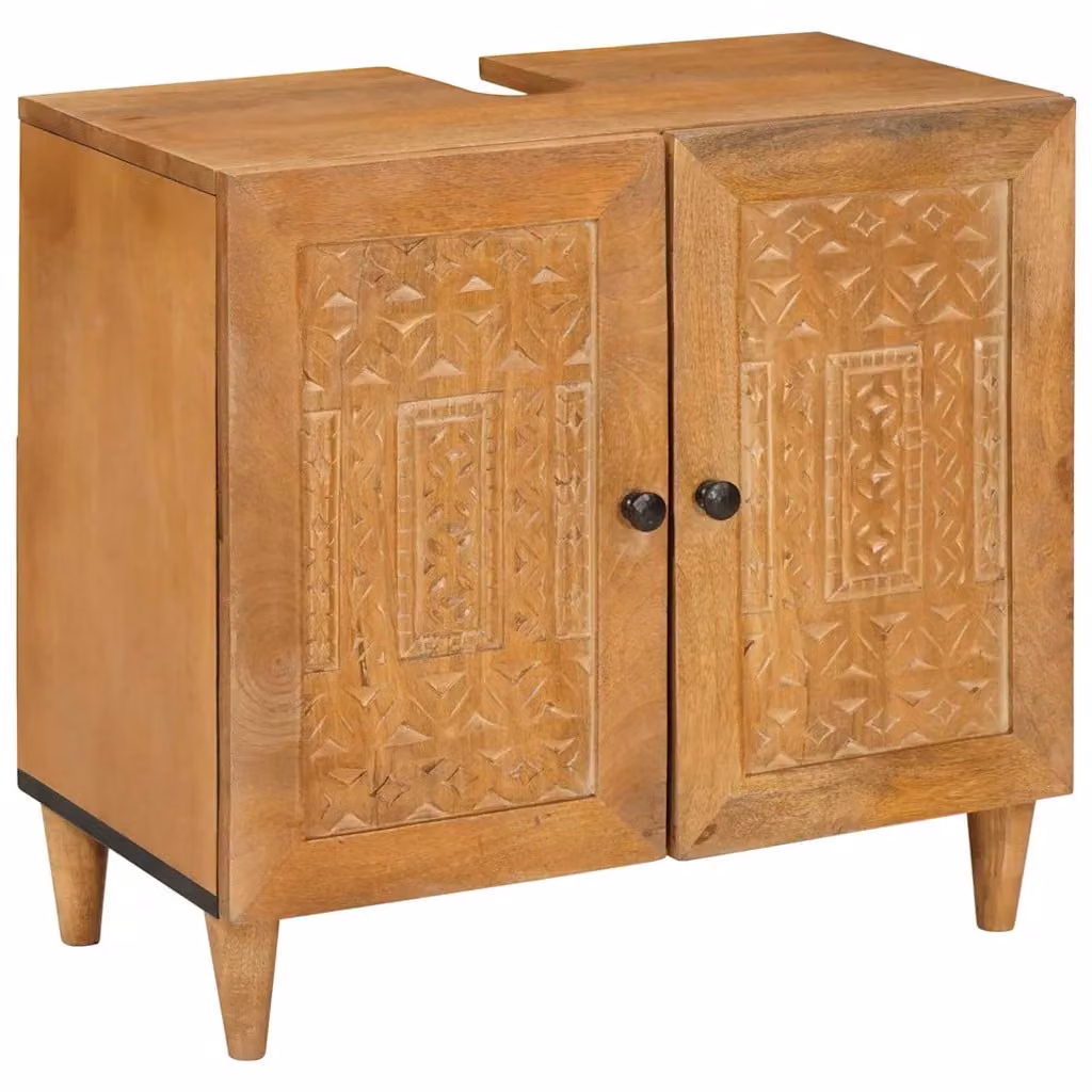 Mobile da bagno moderno vidaXL in legno mango marrone con ante a battente L 62 cm x P 33 cm x H 58 cm