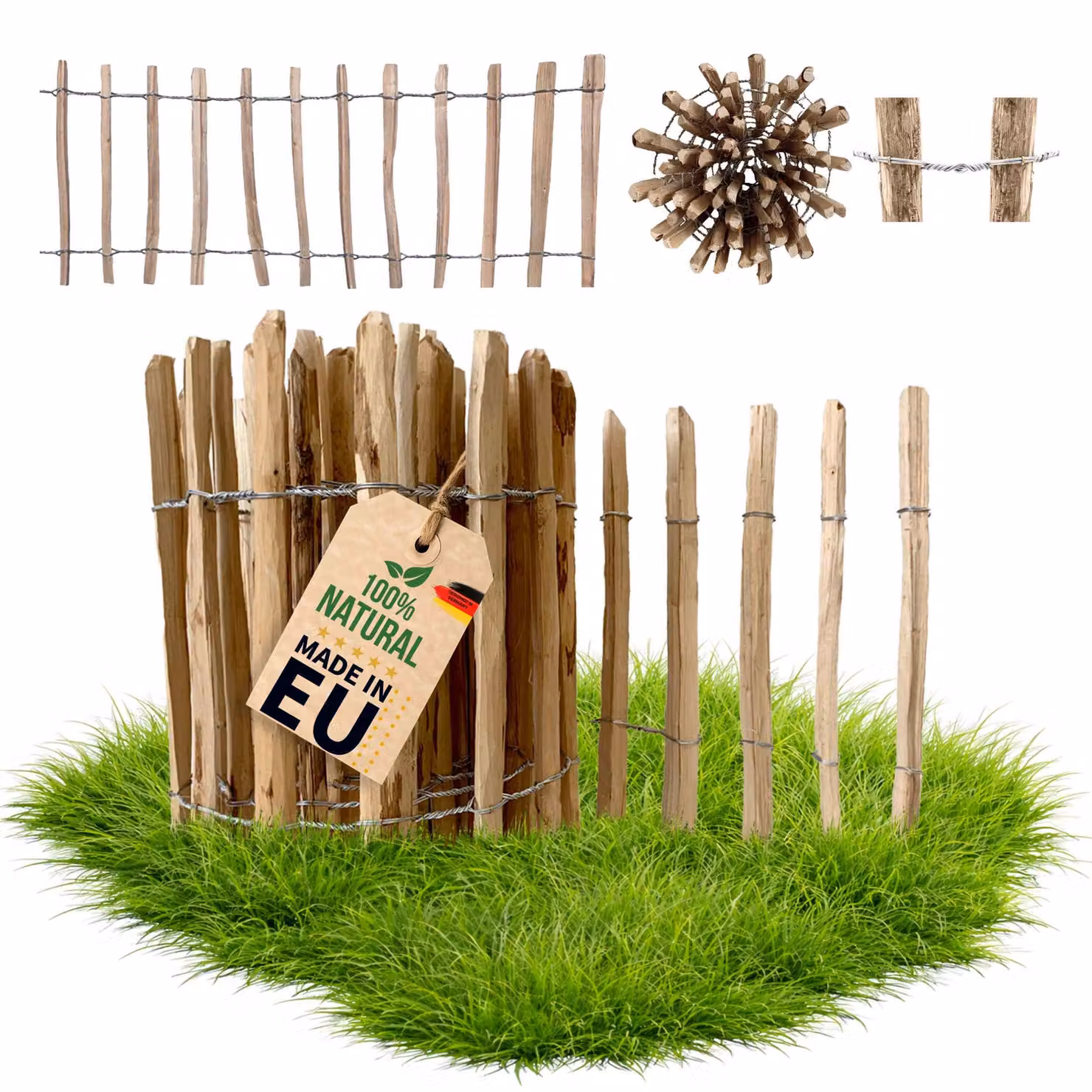 Floranica recinzione a staccionata in nocciolo castagno 5m lunghezza x 60cm altezza, distanza tra le doghe 4-6cm, recinzione da giardino