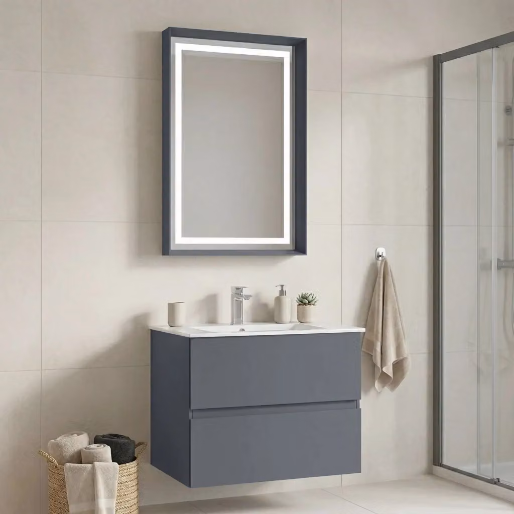 Set mobile lavabo con specchio Nest 71 v2 Hanah Home, Grigio opaco, L/P/H: 71 x 51 x 55 cm – 2