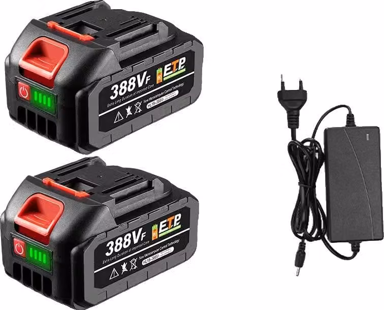 Batteria ricaricabile agli ioni di litio, alta capacità, certificata CE, caricatore UE 2x388VF-1