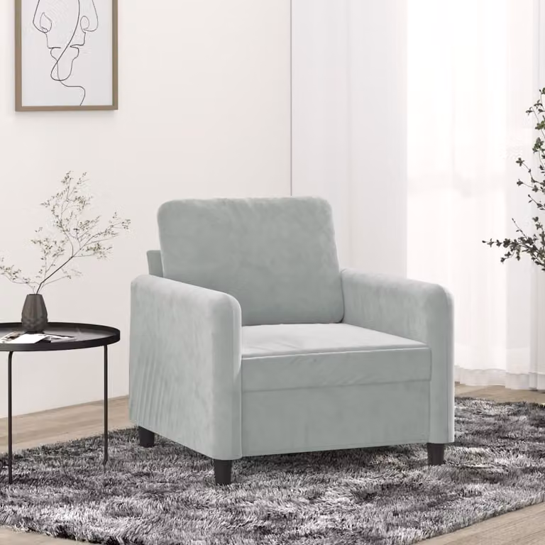 Poltrona moderna vidaXL in velluto grigio con struttura in metallo e braccioli