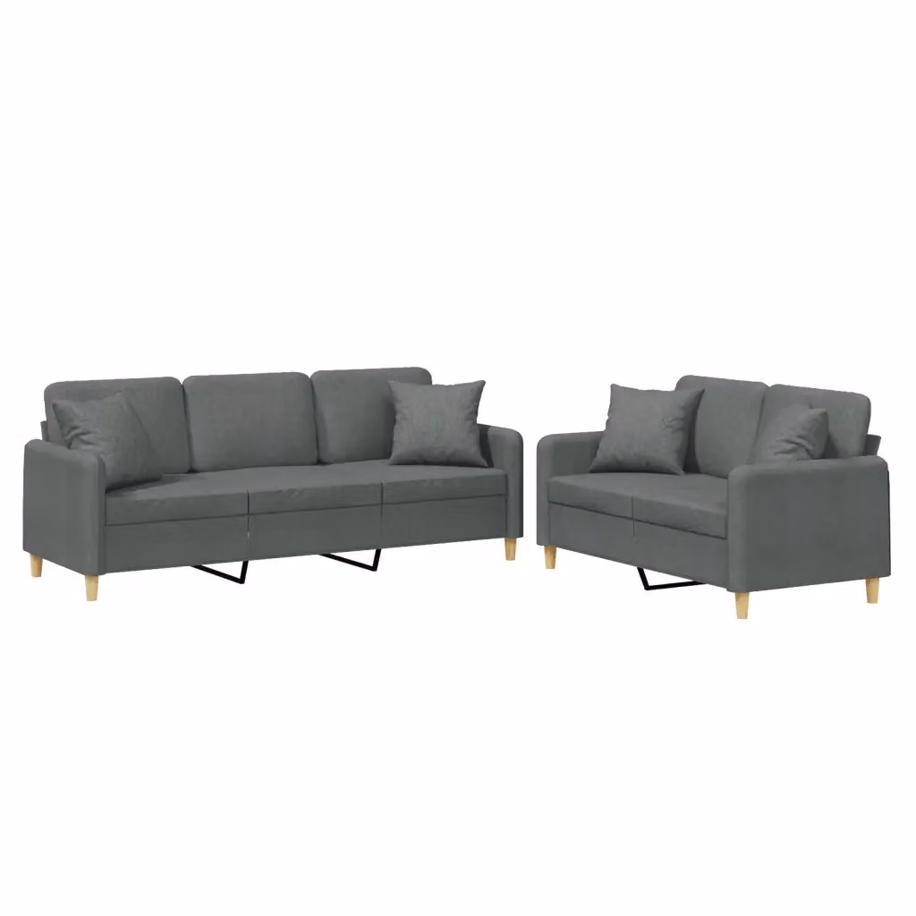 Set di 2 divani moderni vidaXL in tessuto grigio con cuscini decorativi per soggiorno – 2
