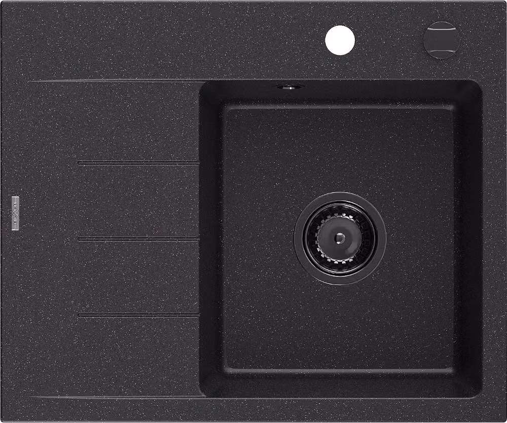 Mexen Ben lavello in granito a 1 vasca con sgocciolatoio, destro 600x500 mm, nero/argento metallico sifone nero