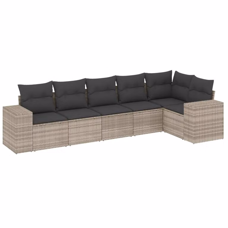 Set Divano da Giardino 6pz con Cuscini Grigio Chiaro Polyrattan