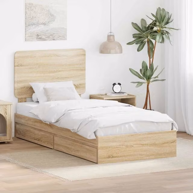 Letto con contenitore e testiera vidaXL in legno Rovere, L/P/H: 190 x 80 x 78 cm