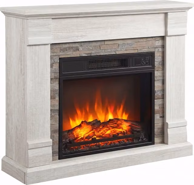 Camino Elettrico Decorativo HOMCOM con Effetto Fiamma, 1800W, Termostato, Timer e Telecomando, Colore Naturale