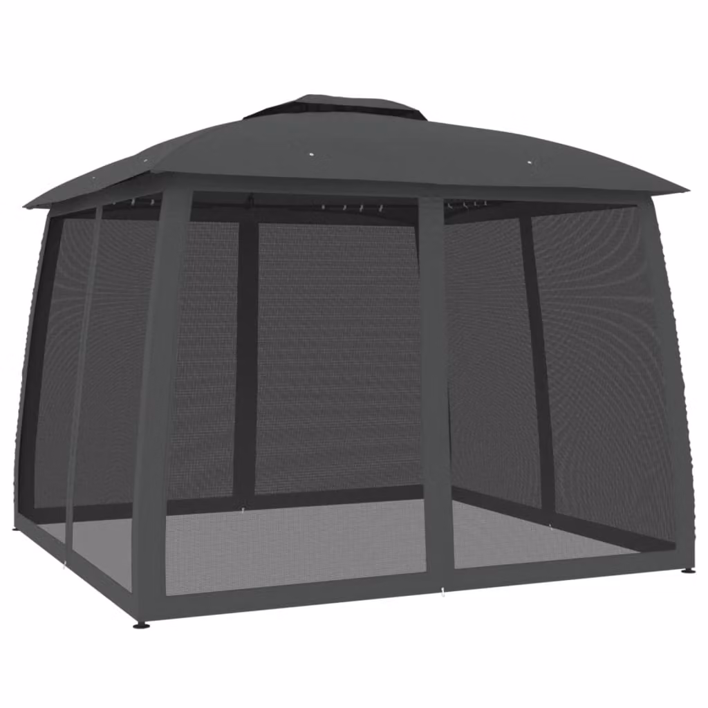 Gazebo Tetto Doppio e Pareti Rete Antracite 2,93x2,93 m Acciaio