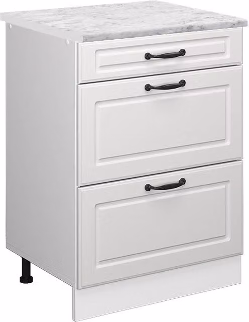 Mobiletto base per cucina R-Line Bianco rustico/Bianco 60 cm PL Marmo Vicco