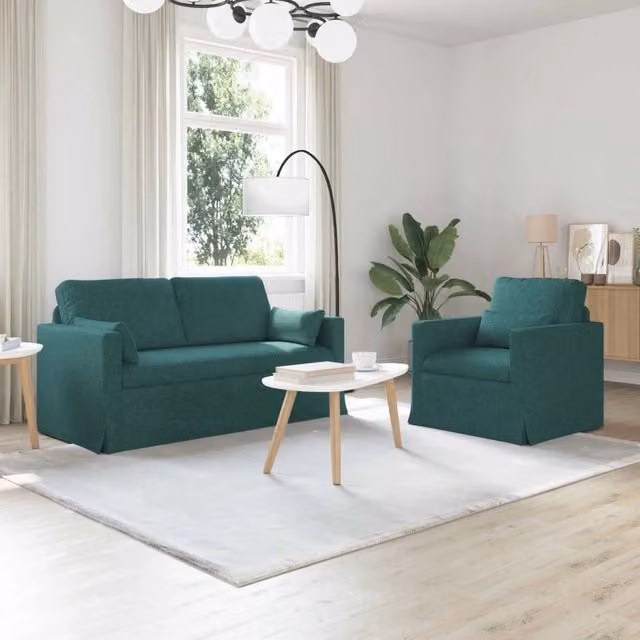 Set di 2 divani moderni vidaXL in tessuto verde con cuscini coordinati e coperture rimovibili